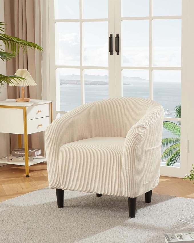 GarveeHome Barrel Accent Chair Corduroy Club Chair Elegant Armchair Cozy Backrest for Living Room Bedroom Reception Room Office - Beige