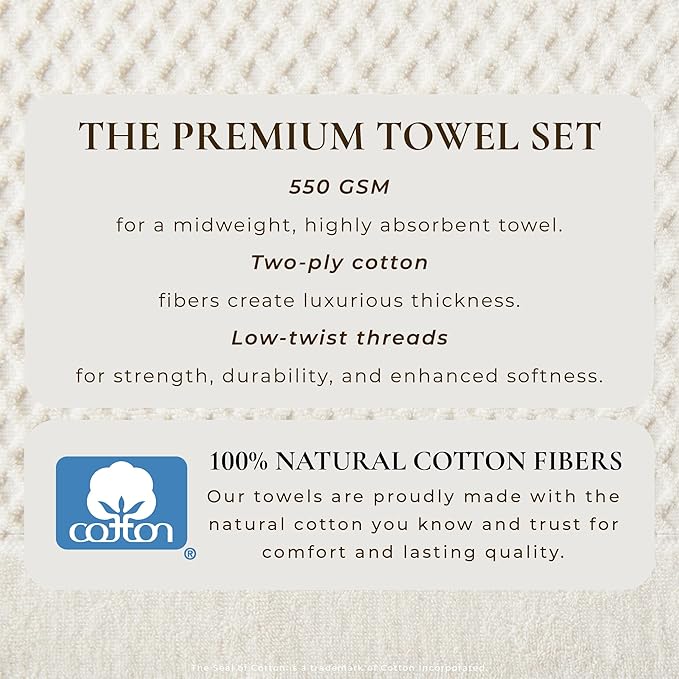 Great Bay Home Bath Towels - 100% Cotton 4 Pack 54x27 Bath Towel Set - Absorbent, Durable, Quick-Dry Towels for Bathroom (Ivory)