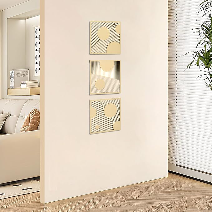 AnairsMo Geometric Wood Wall Decor, Wooden Wall Art Sculpture, Modern Boho Wooden Panels, 3 Piece Wood Art Wall Decor for Living Room, Bedroom, Office, Kitchen, Dinning Room (Solar System Abstract Artwork)
