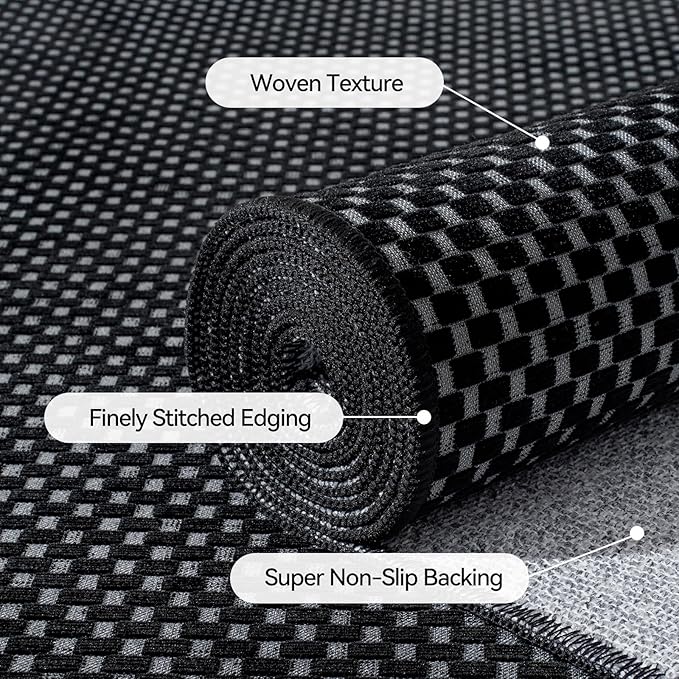 2x3 ft Indoor Door Mat Entryway Rug Non Slip Boho Woven Washable Small Area Rugs Runner, Front Entry Rug Entrance Doormat for Hall Porch Bathroom Kitchen Bedroom, Easy Clean, Black 24"x36"