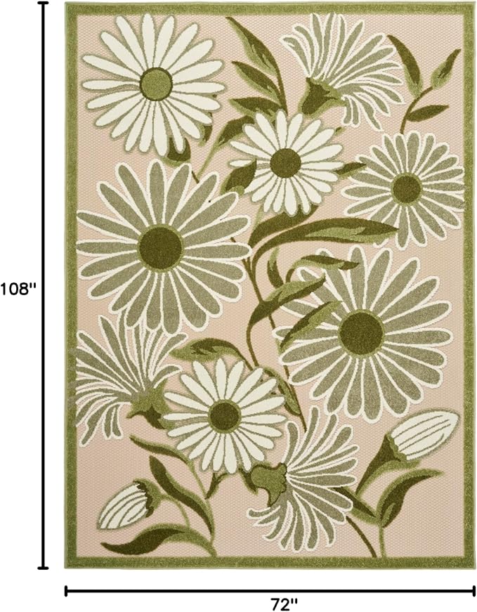 Nourison Home Aloha Ivory Green 6' x 9' Area Rug - Easy Clean, Non Shedding, Bed Room, Living Room, Dining Room, Kitchen (6' x 9')