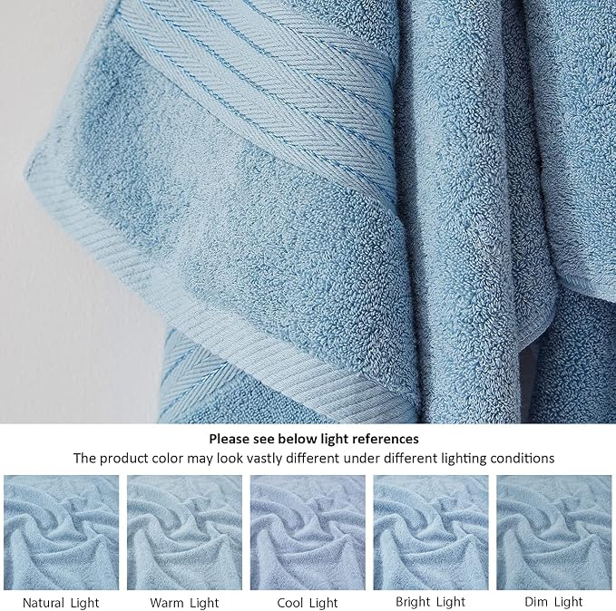 COZYART Light Blue Hand Towels for Bathroom 4 Pcs, 13x30 100% Cotton Guest Hands Towel Set Super Soft Absorbent Durable 650 GSM for Daily Use