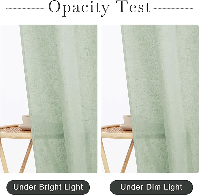 KGORGE Linen Shower Curtain - Semi Sheer Lightweight Button Hole Half Privacy Quick Dry Shower Curtains for Bathroom Bathtub Decor, Sage Green, 72 x 78 inches Long, Hooks Included
