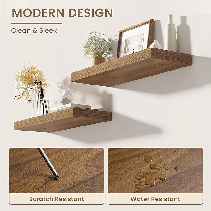 Dreamland 48 Inches Floating Shelves for Wall, 8" Deep Long Floating Shelves Set of 1, Large Display & Storage Shelf, Wall Shelf for Bathroom Bedroom Living Room Kitchen Office, Walnut
