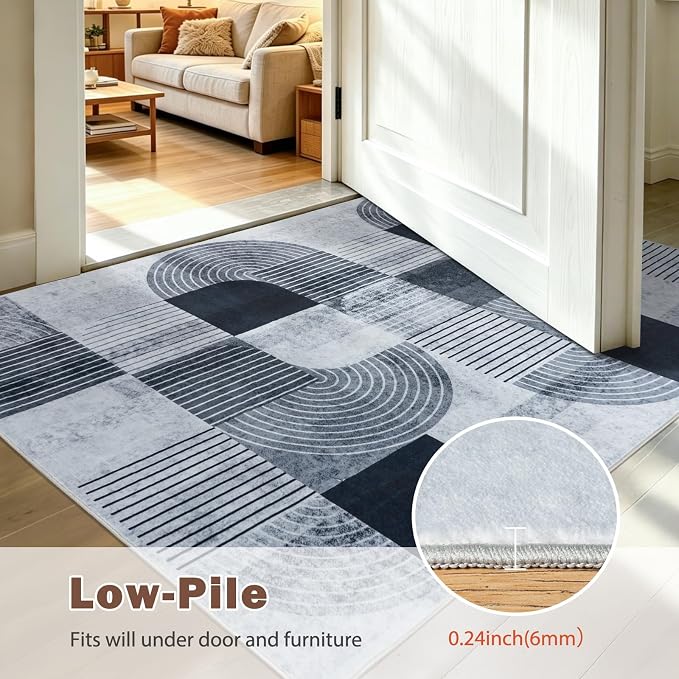 Large 8x10 Area Rugs for Living Room - Soft Mid Century Modern Rug for Bedroom, Washable Non-Slip Grey Rug Indoor Floor Mat Abstract Carpet for Dining Room Nursery Office Home Decor