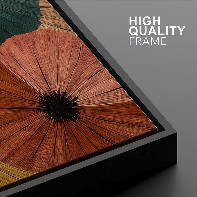 Woodrose Framed Canvas Print Wall Art Bold Floral Composition Earthy Tones Floral Illustrations Modern Art Minimalist 3D Colorful Ultra for Living Room, Bedroom, Office - 16"x24" BLACK