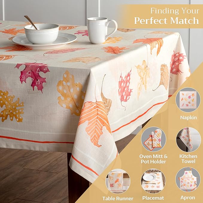 Maison d' Hermine Table Cloth Rectangle Table 100% Cotton 60 x 90 Inches Fall Tablecloth Reusable Everyday Use for Thanksgiving Christmas Decorations Dining Farmhouse Party (Colours of Autumn)
