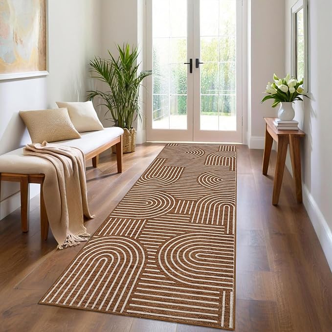 Modern Rug 2x6 Runners for Hallways, Abstract Kitchen Runner Rugs Non Slip Bath Runner, Rainbow Washable Runners Rug for Bedroom, Soft Long Rugs for Entryway Bathroom Laundry Dorm, Copper