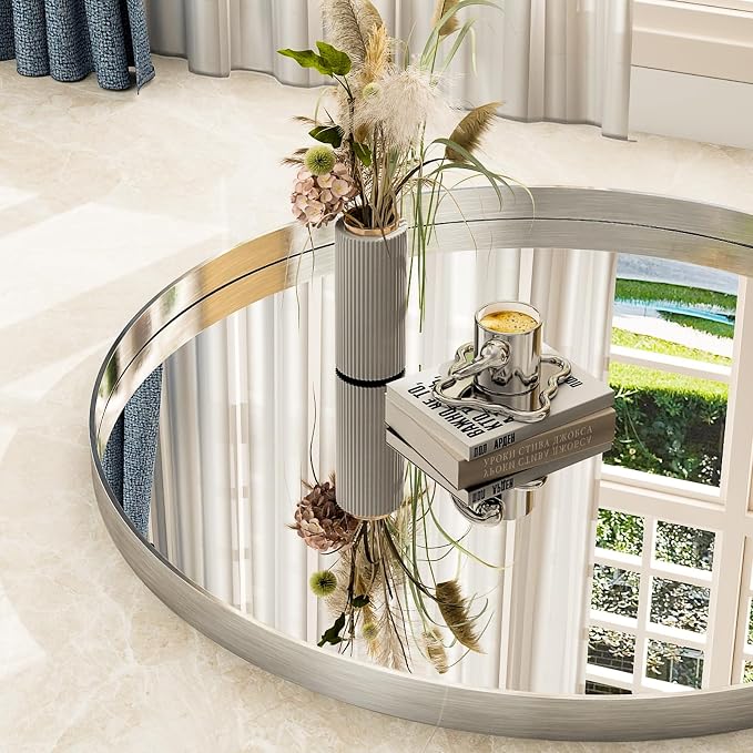 32 Inch Round Bathroom Mirror - Wall Mounted Circle Mirror with Metal Frame, Modern Style Suitable for Bathroom, Vanity, Entryway, Living Room, Wall Decor,Silver