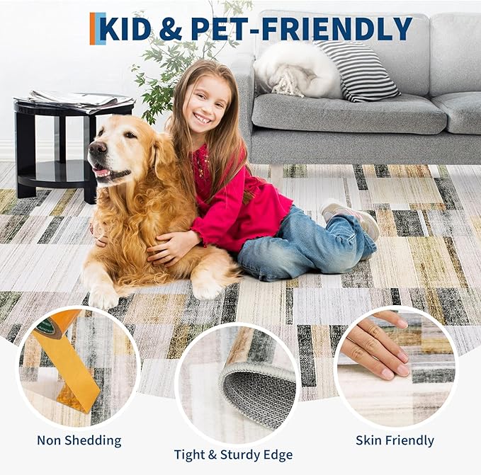 Washable Runner Rugs 2x6 Rug Runner Modern Non Slip Kitchen Rugs Indoor Entryway Rug Farmhouse Soft Bath Mat Stain Resistant Carpet for Bedroom Hallway Laundry 2'x6' Khaki&Grey