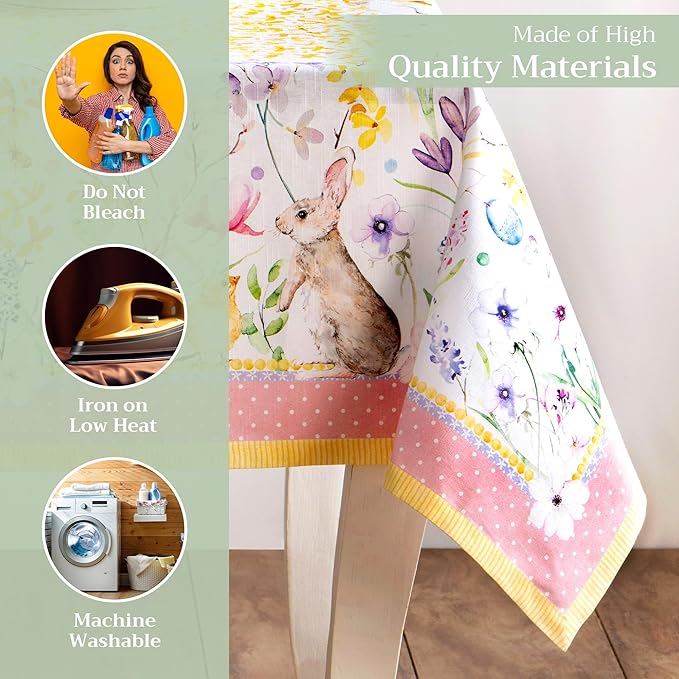 Maison d' Hermine Table Cloth Rectangle Table 100% Cotton 60 x 108 Inches Tablecloth Reusable Decorative for Dining Room Farmhouse Home Valentines Day Decorations Spring Summer - Easter Zest