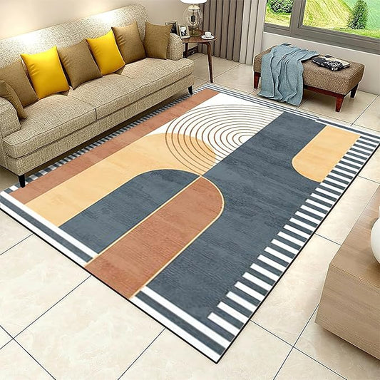 Vintage Modern Mid Century Area Rug, Abstract Geometric Irregular Stripes Non Slip Bedroom Rugs, Breathable Durable Carpet for Indoor Study Living Room Office Decor Rug - 3 ft x 5 ft