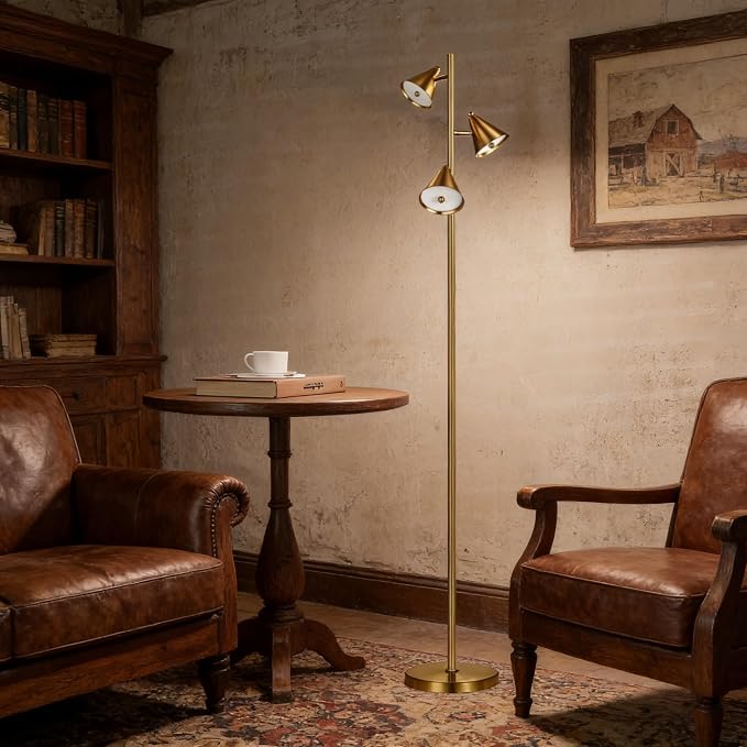 Floor Lamp with 3 Rotatable LED Lights，Magnetic Remote，and 5 Color Temperatures