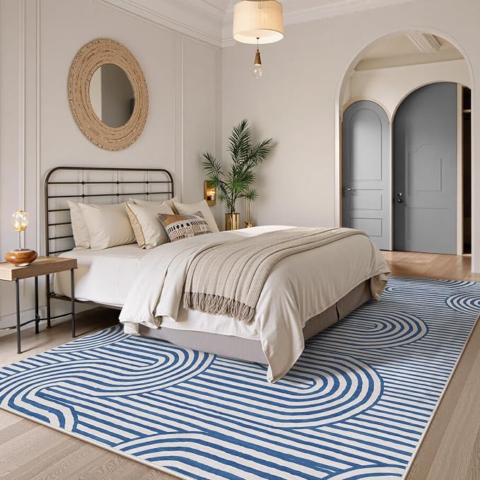 Lahome Modern Area Rugs 8x10，Blue Rugs for Living Room Machine Washable Rugs for Bedroom Geometric Abstract Accent Rug，Non Slip Soft Easy Clean Non Skid Carpet for Dining Office Dorm Alba(8'X10',Blue)
