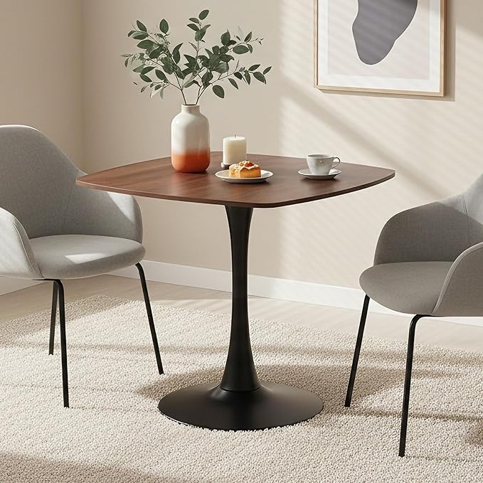 Square Dining Table,31.5" Tulip Table with Metal Pedestal,15-Minute Quick Assembly,Mid Century Modern Leisure Table for Kitchen Small Places Cafe (Faux Walnut)