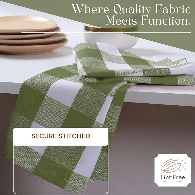 Mint Green and White 12 Pack Buffalo Check Kitchen Towels, 16x26 Inches, 100% Cotton Dish Cloths, Reusable Hand Towels for Drying Glassware, Cleaning Spills, Farmhouse Plaid Towel