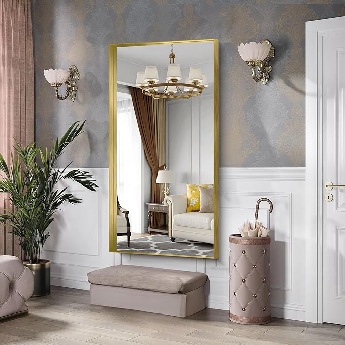 CIRCUMI Gold Bathroom Mirror, 30"x60" Rectangular Mirror with Deep Metal Frame, Brushed Finish, Tempered Glass, Large Mirror for Wall, Over 2 Sinks, Installed Vertically/Horizontally, Crystal-Clear