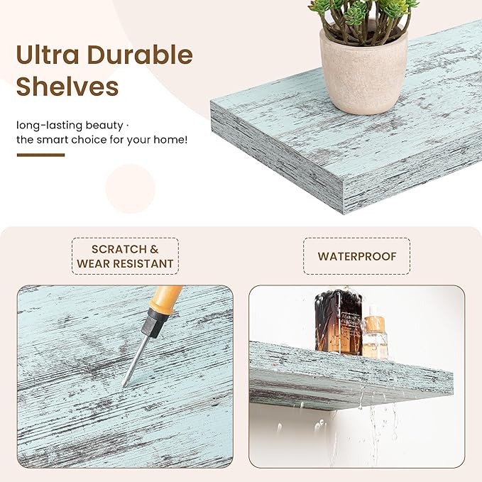 55in Floating Shelves for Wall, 55"W x 9.25"D x 1.5"H, Long Wall Mounted Engineered Wood Shelves with Invisible Brackets for Living Room, Bedroom, Bathroom, Kitchen Decor and Storage, Blue