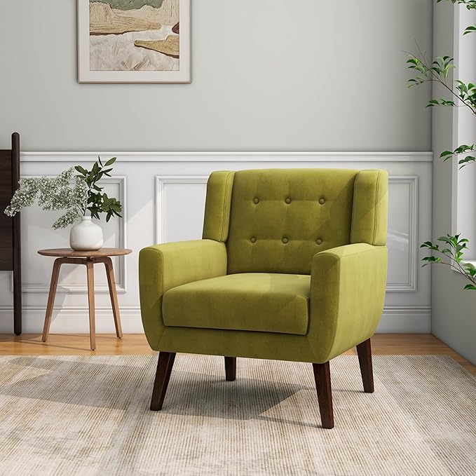 Accent Chair, Mid-Century Modern Velvet Fabric Chairs with Arms for Living Room, Comfy Upholstered Club Single Sofa Armchair for Bedroom Waiting Room with Solid Wood Frame (Velvet Green, Set of 2)