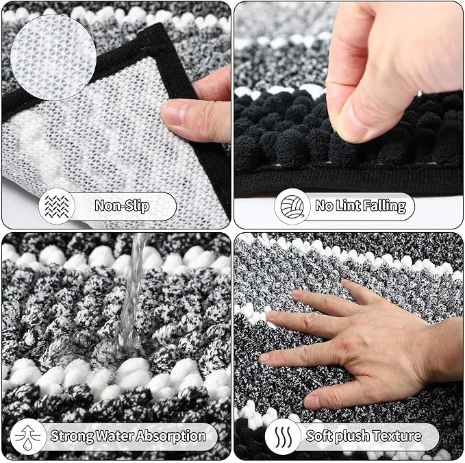 XLHOMO 25PCS Black Bathroom Accessories Sets Complete, with Shower Curtain, Rugs, Trash Can and Toilet Brush, Soap Dispenser, Toothbrush Holder and Cup, Soap Dish, Qtip Holder, Bathroom Decor Sets