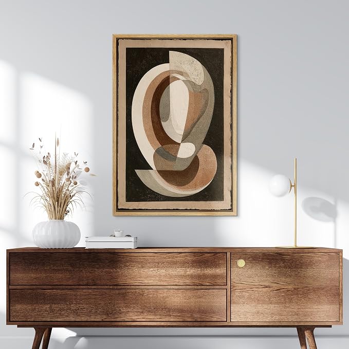 SIGNLEADER Framed Canvas Print Wall Art Vintage Brown Layered Geometric Abstract Illustration Modern Art Decorative Zen for Living Room, Bedroom, Office - 24"x36" NATURAL