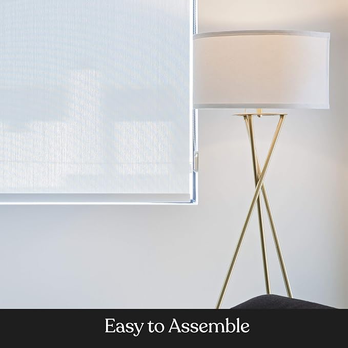 Brightech Jaxon LED Floor lamp, Modern Lamp for Living Rooms & Offices, Tall Lamp with Contemporary Drum Shade, Gold Tripod Standing Lamp for Bedroom Reading, Great Living Room Decor - Brass