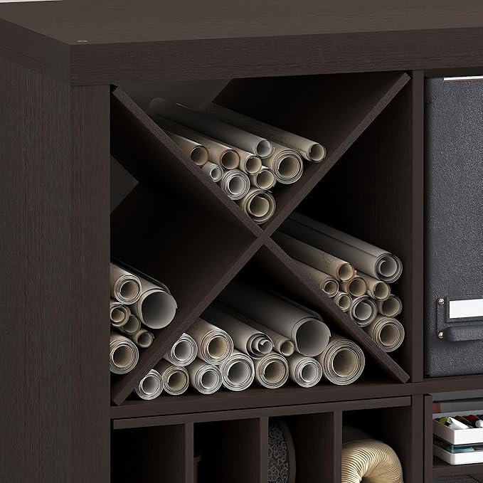 Furinno Cubicle Cube Insert, X-Shelf Cube Organizer, 3-Shelf Accessory, Fits into Triple Thick Cubes Series, IKEA Kallax, for Organizers and Storage, Black Dark Oak