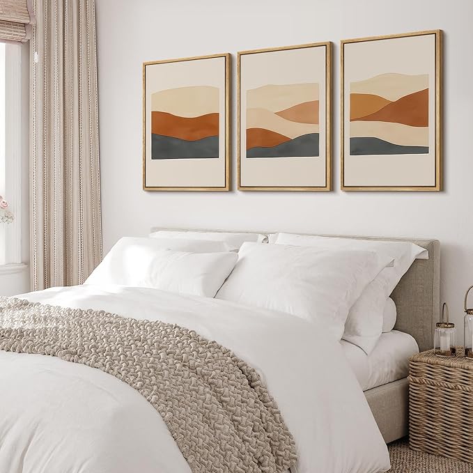 wall26 Framed Canvas Print Wall Art Set Minimalist Geometric Landscape Neutral Illustrations Fine Art Decorative Rustic for Living Room, Bedroom, Office - 24"x36"x3 Natural