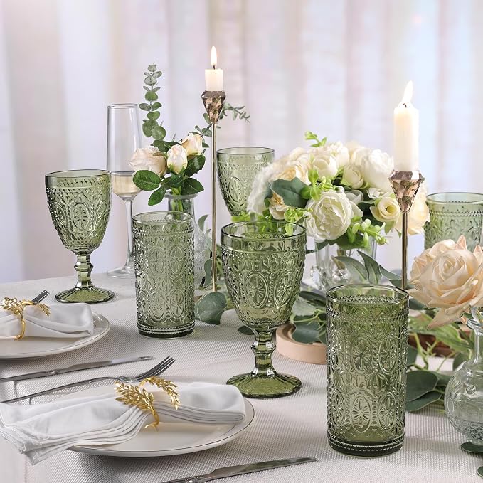 abrwyy Green Wine Glasses set of 4, Green Goblets, Vintage Drinking Glassware, Colored Glassware Set for Party Home Wedding Baby Shower