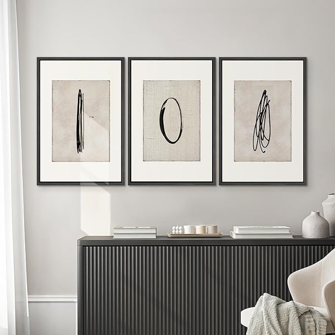 SIGNWIN Framed Canvas Print Wall Art Set Mid-Century Modern Paint Strokes Abstract Shapes Illustrations Modern Art Decorative Minimal Multicolor for Living Room, Bedroom, Office - 16"x24"x3 Black