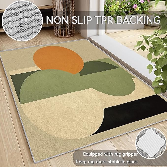 Mid Century Modern Rug 6x9, Washable Abstract Geometric Rugs for Living Room Bedroom, Minimalist Area Rug for Home Decor, Non Slip Backing Floor Carpet - 6 x 9 ft