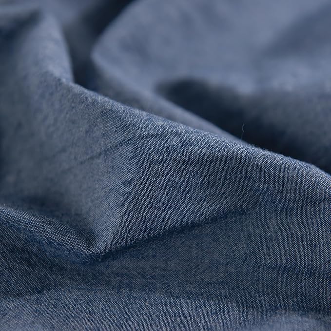 NEXHOME PRO Duvet Cover Full 100% Washed Cotton, Heathered Blue Breathable, Durable, Textured, Linen Like, Home Bedding Set 80"x90"
