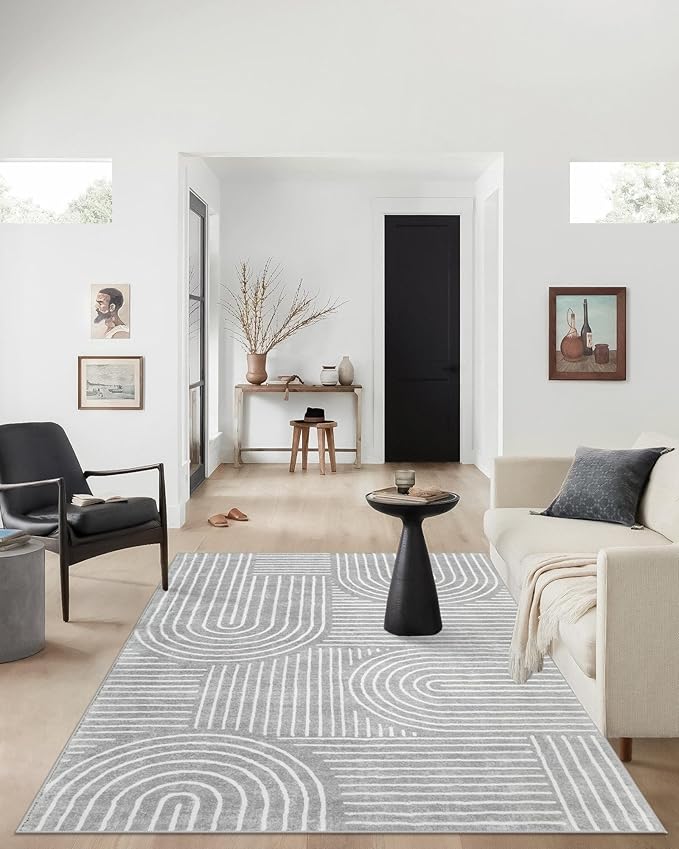 Lahome Abstract Washable Rugs, Soft Area Rugs 4x6 Non-Slip Grey Rug for Bedroom Entryway, Ultra-Thin Living Room Rugs Modern Throw Carpet for Nursery Kitchen Darrell (4'x6',Gray)