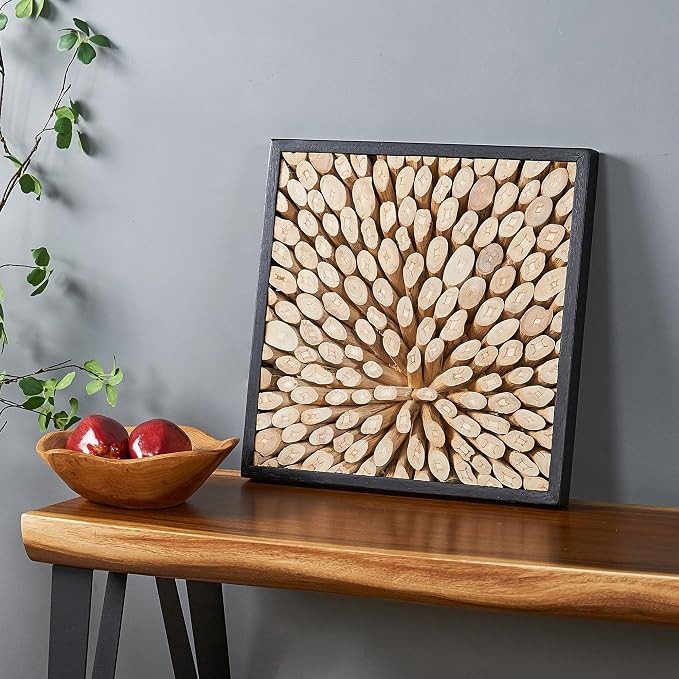 Warmaxx Rustic Teak Wood Framed Wall Decor 17''x17 Farmhouse Wall Art Aesthetic Christmas Decoration Home Living Room Bedroom Office Handmade Square Wooden Branch Collage Section