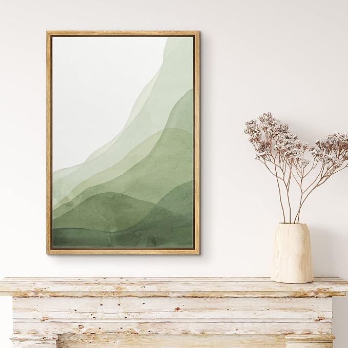 MUDECOR Framed Canvas Print Wall Art Abstract Green Gradient Overlay Geometric Shapes Illustrations Minimalism Contemporary Relax/Calm Cool for Living Room, Bedroom, Office - 24"x36" Natural