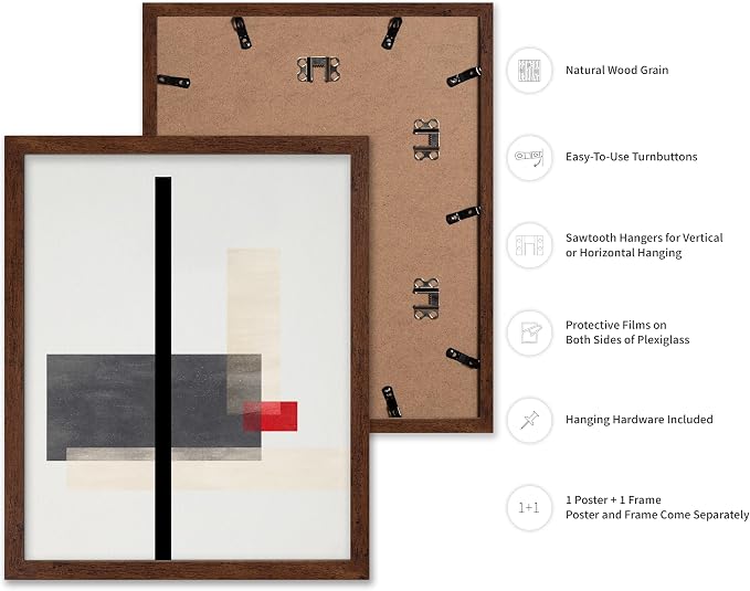 Poster Master Geometric Poster - Composition Print - Abstract Design - Mid Century Modern Artwork - Line Drawing - Illustration Design - Great Office or Bedroom Wall Decor - 16x20 Brown Framed