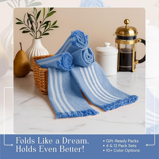 Stripe Kitchen Dish Towels 4 Pack, 16x26 Inches, 100% Cotton Tea Towels, Quick Dry Wash Rags, Reusable and Washable Dishcloths, Absorbent Hand Towel for Everyday Use - Sky Blue
