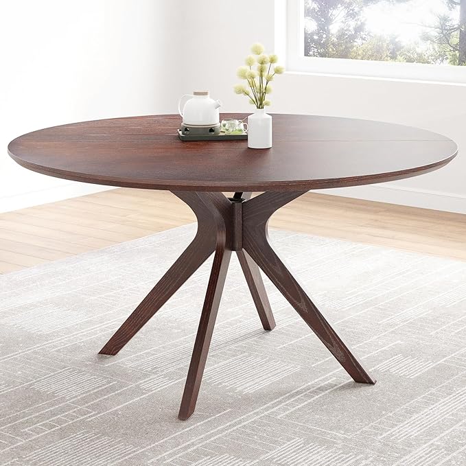 Soohow 47.2" Solid Wood Round Dining Table for 4-6 People with Intersecting Pedestal Base, Circle Kitchen Tables for Dining Room, Kitchen, Walnut
