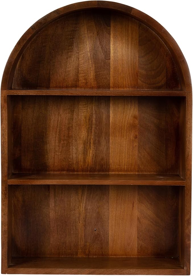 Kate and Laurel Arcott Modern Arched Wall Shelf, 18 x 26, Walnut Brown, Transitional Arch Wall Shelves for Over-The-Toilet Storage or Entryway Storage Shel