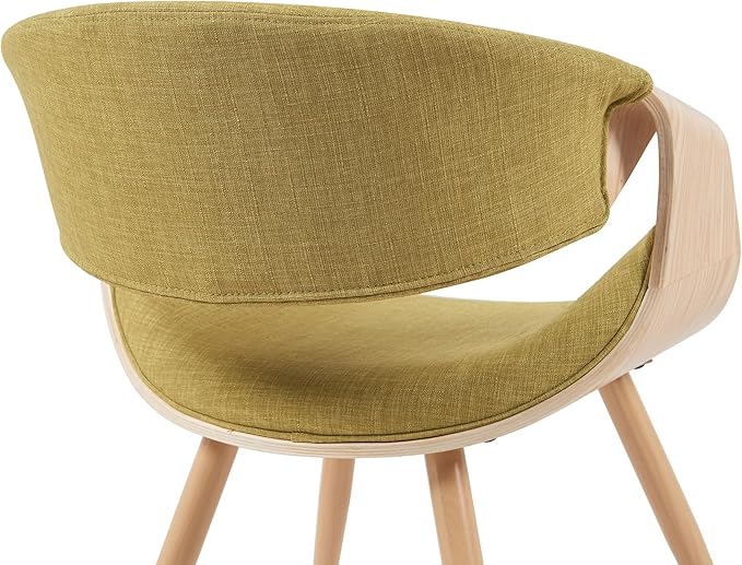 Armen Living Butterfly Mid-Century Dining Chair with Green Fabric Upholstered Seat and Oak Finish