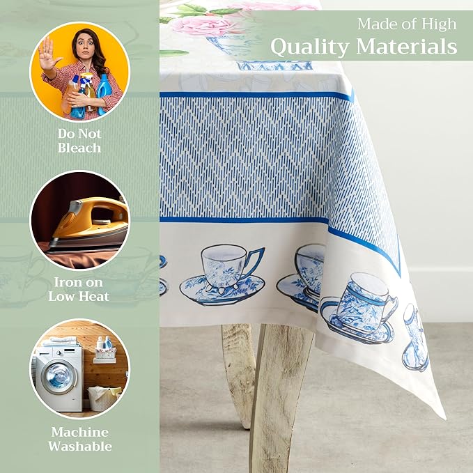Maison d' Hermine Table Cloth Square Table 100% Cotton 60 x 60 Inches Tablecloth Reusable Decorative for Dining Room Farmhouse Home Valentines Day Decorations Spring Summer - Canton