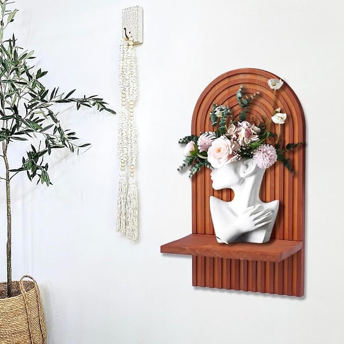 2 Pieces Boho Wall Shelf, Mid Century Shelves, Decorative Storage Unit, Decorative Bohemian Rainbow Hanging Shelves for Bathroom, Bedroom, Kitchen, Living Room, Laundry Room (Brick-Red)