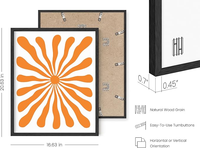 HAUS AND HUES Abstract Orange Wall Art - Sun Wall Decor, Bright Abstract Wall Art, Orange Pictures for Wall (16x20, Framed Black)