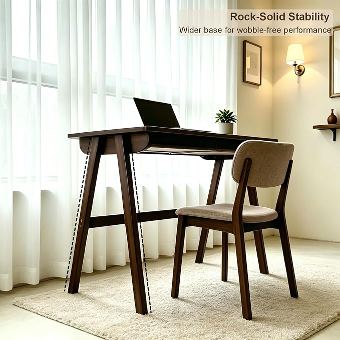 Solid Wood Desk with Drawers, Computer Desk for Home Office, Small Writing Desk for Bedroom & Small Spaces, Sturdy A-Frame, Easy Assembly (Walnut Color, 39inch)