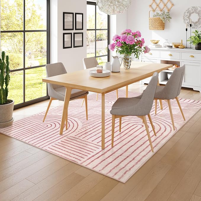 Lahome Abstract 8x10 Area Rugs, Soft Pink 8x10 Rugs for Living Room Bedroom Girls, Ultra-Thin Non-Shedding Accent Large Carpet for Office Dining Room Darrell (8x10ft,Pink)
