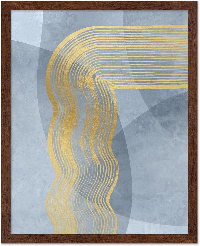 Poster Master Golden Lines Poster - Graphical Illustration Print - Abstract Design - Mid Century Modern Artwork - Visual Art - Chic Boho Artwork - Bedroom Decor - 11x14 Brown Framed