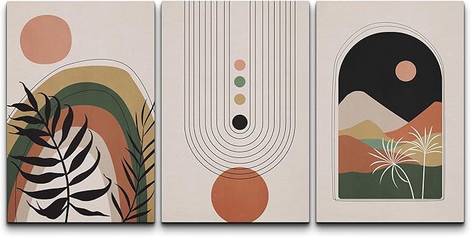 wall26 Canvas Print Wall Art Set Boho Mid-Century Geometric Desert Plant Landscape Nature Abstract Illustrations Modern Bohemian Decorative for Living Room, Bedroom, Office - 24"x36" x 3