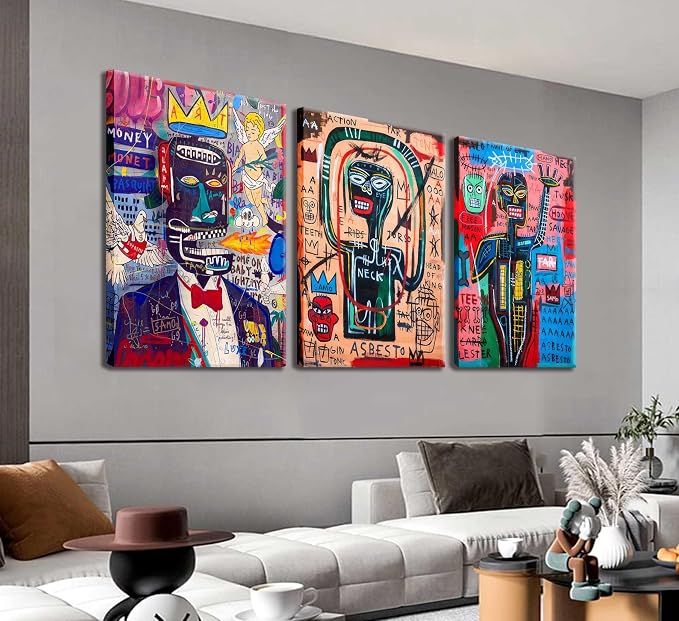 3 Pcs Modern Graffiti Posters Wall Art Street Abstract Painting Graffiti Pictures Colorful Abstract Character Canvas Prints For Artist Living Room Bedroom Bathroom Wall Decor Framed