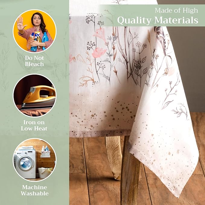Maison d' Hermine Table Cloth Rectangle Table 100% Cotton 70 x 108 Inches Tablecloth Reusable Decorative for Dining Room Farmhouse Home Valentines Day Decorations Spring Summer- Meadow Florals - Brown