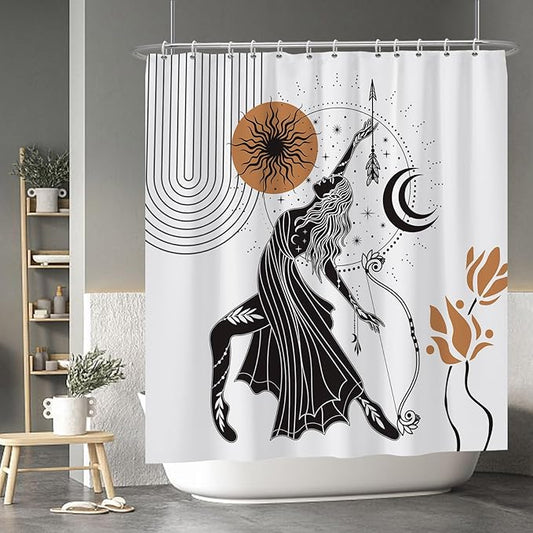 Baocicco Boho Shower Curtain Sun Moon Women Bow and Arrow Plants Modern Geometric Shower Curtains Decorative for Bathroom Waterproof Fabric Shower Curtain with Hooks 72x78 Inches